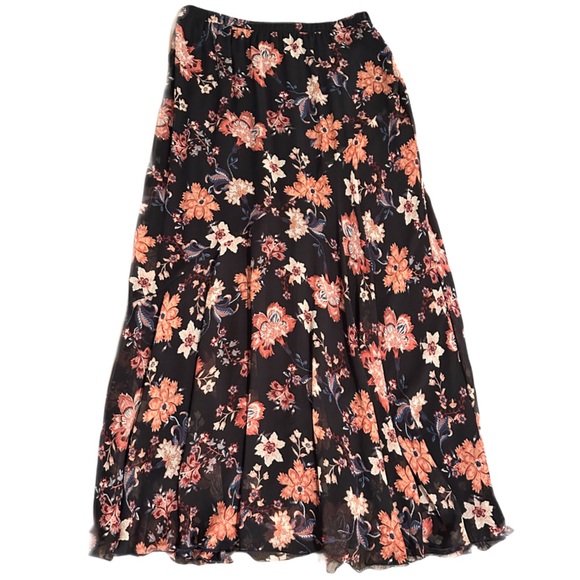Supply & Demand L navy & multi color floral full length skirt w elastic waist - Picture 1 of 8